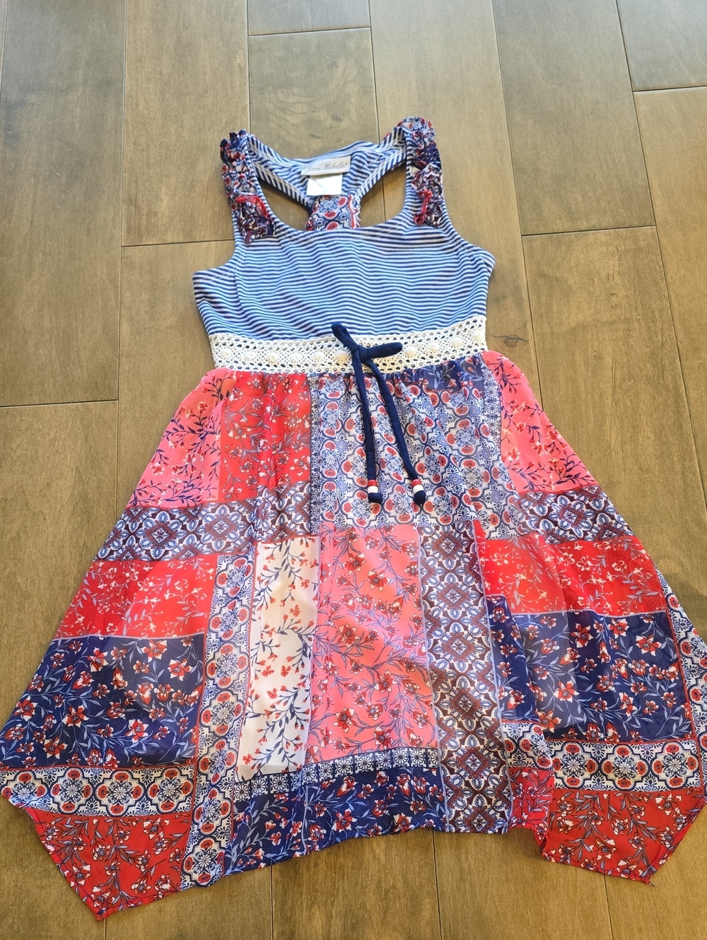 Jona Michelle Navy, Red, and Pink Patchwork Sundress